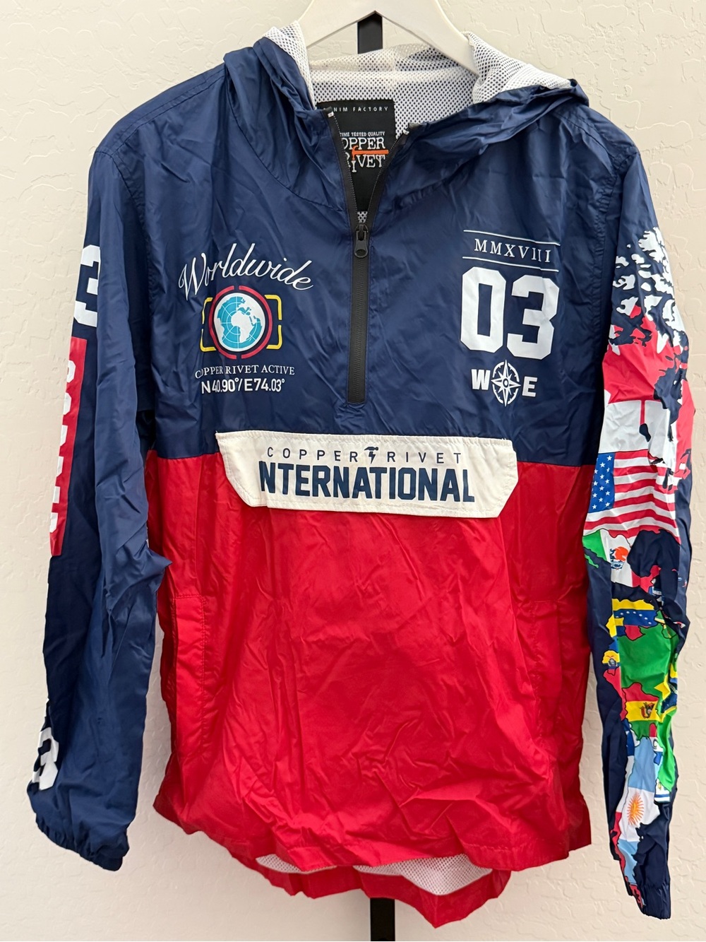 Copper Rivet International Men's Windbreaker Jacket - Navy & Red (B965)
